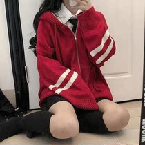 Korean version of the hooded zipper sweater female student autumn and winter new lazy style loose wild cardigan jacket top