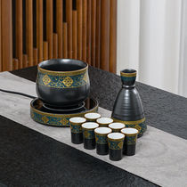 Ceramic wine warmer set hot wine black ceramic home warm wine jug old style Chinese style constant temperature hot wine vessel white wine glass