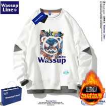 WASSUP Line Tide License Two pieces of T-coated Men's Pure Cotton Loose Couple Round Collar and Reinforced Uplift Wear Winter