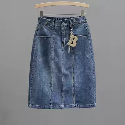 Denim skirt women 2021 summer new split elastic waist bag hip skirt fashion high waist thin short skirt