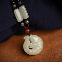 Natural white jade year with fish pendant male and female sweater chain jade jade jade crash couple Yu