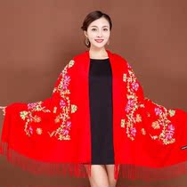 Scarf shawl Dual-use female autumn and winter style National wind thickened embroidery red embroidered imitation cashmere warm 100 lap stay warm