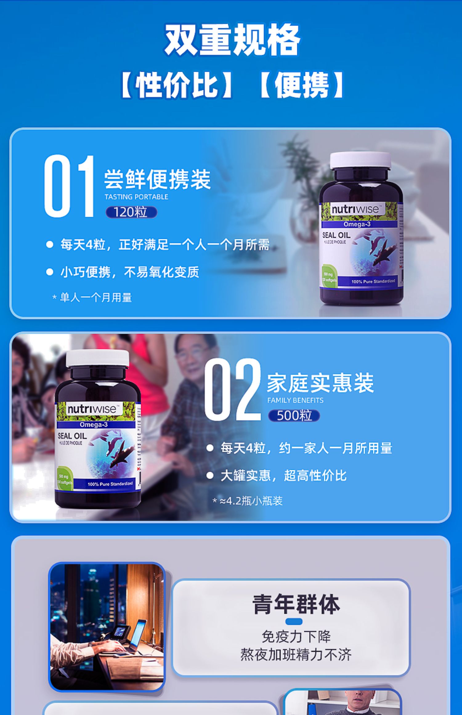 Nutriwise纯海豹油软胶囊omega-3深海鱼油