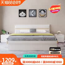 Bed modern minimal cream is a Nordic high - box storage 1 5 m 1 8 small family bed bedroom double wedding bed