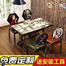 Retro theme restaurant snack bar milk tea barbecue restaurant noodle restaurant hotpot lobster restaurant fast food table and chair combination