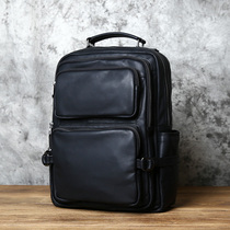 Men Genuine Leather Double Shoulder Bag Head Layer Bull Leather Backpack Trend Travel Bag Student School Bag Large Capacity Computer Bag Soft Leather