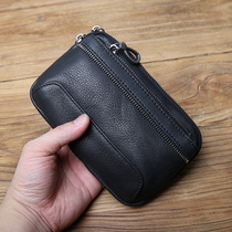 Mens Head Layer Cow Leather Cell Phone Pocket Genuine Leather Casual Wallet Wearing Leather Strap Male Hanging Bag Multifunction Cross Document Bag