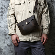 New retro handmade genuine leather male bag mad mappie hand with Baotou layer Bull Leather Casual Single Shoulder Oblique Satchel trendy bag