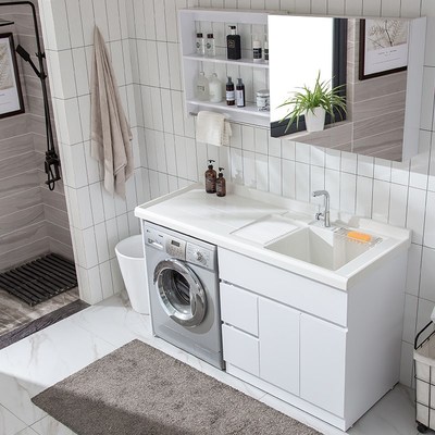 洗衣机柜大理石台面一体浴室柜伴侣组合卫生间洗漱台洗手盆镜定制