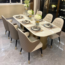 Postmodern light luxury dining table and chair combination Hong Kong-style 6-person rectangular stainless steel household dining table model room customization