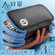 Penbag male junior high school student about super large capacity pupil box creative middle school student multifunctional multi-layer male canvas high school student pen box child boy retro style