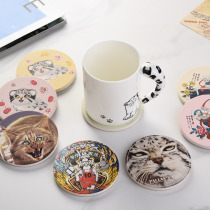 Rabbit snow leopard diatomaceous earth cork cartoon practical round anti-scalding tea set coaster