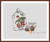 Orangnal original design cross stitch kit DMC strawberry and pine cone