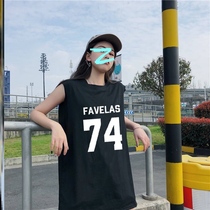 Cross Bar Vest Woman Summer Loose Students Wear 100 lap blouses American retro sleeveless sleeveless T-Shirt Movements Camscapes