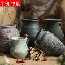 New Chinese Zen dried flower pot coarse pottery flower arrangement bottle retro decoration living room dried flower arrangement antique fleshy earth pottery jar