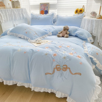 Han Style Male main wind flower fragrant embroidery bed with four pieces of full cotton pure cotton linen bed Ogasawara three sets Quilt Cover Little Fresh