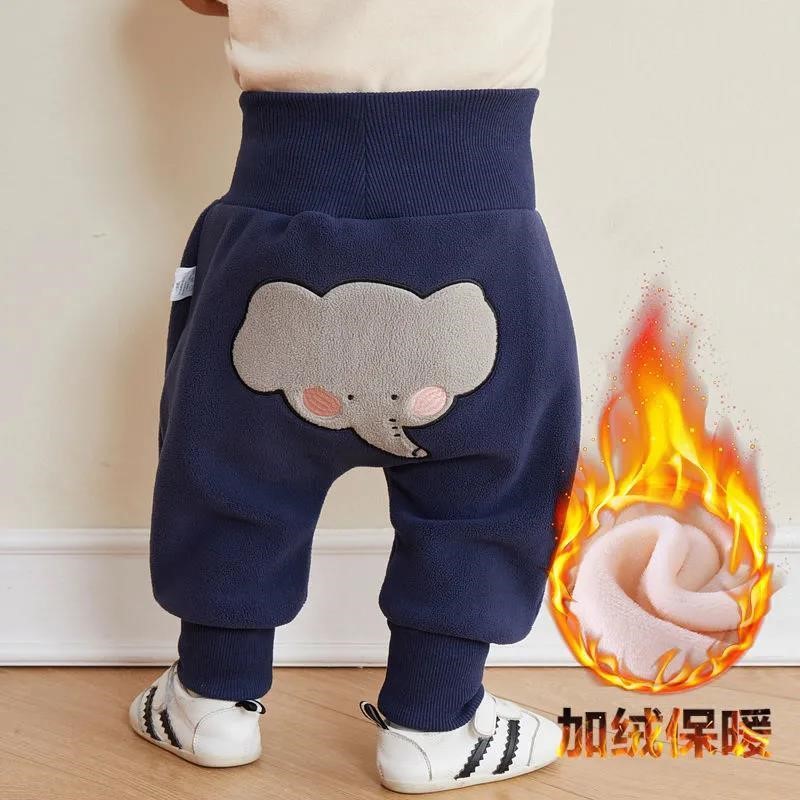 Big fart Garching pants female baby boy autumn winter baby pants large PP butt high waist thickened with belly-care trousers children