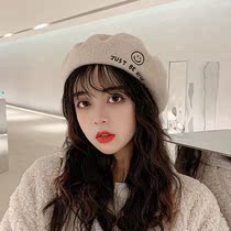 Beyre Hat Autumn Winter Fashion Laughs Face Letters Embroidered Wool Beret Painters Hat Ladys Day Department Warm Hat