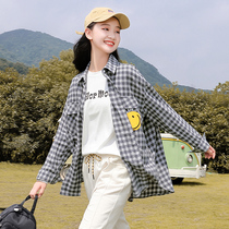 Female Great Boy Spring Dress 2022 Spring Autumn New Ocean Gas Casual Mid-Length Girl Blouse Girl Long Sleeve Plaid Shirt