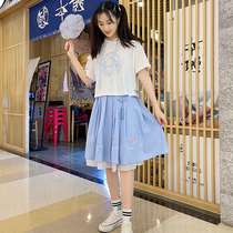 Female Big Boy summer suit Net red Yang Chinese style 12-year-old girl 15 fashion girl Summer short sleeve two-piece set