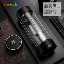 999 sterling silver high-end glass with tea warehouse filter cup double layer to send elders tea water separation tea cup