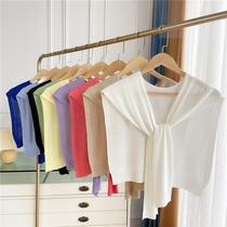 Pure Color Cervical Spine Small Knotted Woman Summer Thin 100 lap Short Exterior Lapped Ice Silk Shawl Small Kan Shoulder Care Knitted Air Conditioning Room