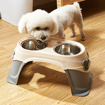 Large number of dog bowls Puppy bowls Double bowls anti-overturning large canine neck Stainless steel Drink basin Dog food basin High-footed rice basin