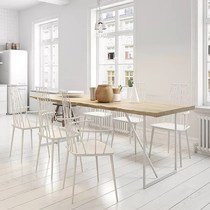 Nordic Dining Table And Chairs Combined Simple Solid Wood Dining Table Rectangular Table Retro Original Wood Color Irregular Iron Art Table