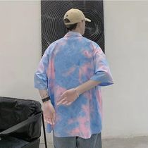 2021 summer new tie-dyed shirt mens short sleeve Tide brand fashion ins harbor wind loose Half sleeve half sleeve shirt