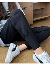 Autumn and winter new style plus velvet thickened maternity trousers outside wear tight feet bottoming pencil pants slim black sports casual sweatpants