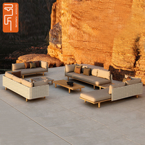 Outdoor open-air garden courtyard rattan sofa teak furniture outdoor terrace leisure rattan sofa combination
