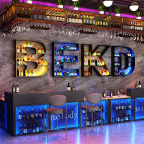Iron Art Wall-mounted Wine Rack Restaurant Bar Bar Bar Counter Wine Cabinet Customized Luminous Letter Decoration Hanging Red Wine Cabinet Shelve