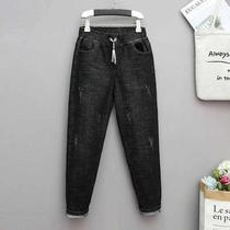 European Station New Enlarged Code Jeans Women Loose Fashion Show Slim Kharen Pants Tightness High Waist Elastic Long Pants Tide