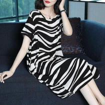 Dress spring 2021 new womens loose size long dress slim 200 Jin fat mm summer striped skirt