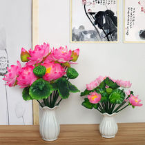 Simulated lotus lotus lotus leaf fake lotus lotus flower Buddhist hall for Buddha fake silk flower living room desktop fake flower plastic flower decorative flower