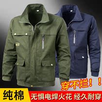Work clothes single-piece blouses pure cotton electro-welded abrasion-resistant thickened steam repair jacket jacket anti-scalding long sleeve male spring and autumn