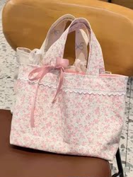 2024 New Pink Floral Canvas Bag Female Student Niche Design Portable Single Shoulder Large Capacity Environmentally Friendly Bag