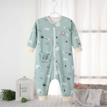 Baby pure cotton sleeping bag Summer single-layer legs anti-kick by air conditioning room Childrens spring and autumn thin baby conjoined pyjamas