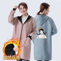 Long Sleeve Apron Waterproof Greaseproof Hood Clothes Lady Coats Adults Fashion Home Kitchenette Workwear Plus Suede Thickened Winter