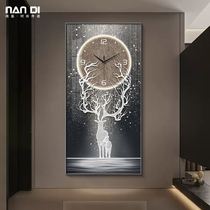 Light luxury Elk entrance decorative painting clock wall hanging modern simple end clock wall clock atmospheric background wall mural