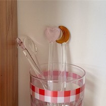 ins glass cup stirring stick transparent star loving moon glass coffee bubble milk oat stirring glass stick