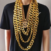 Net Red Shake Sound Big Gold Chain Subhuge Emulation Plastic Boulevard With Fake Gold Necklace Mens Coarse Exaggerated Fake Gold Native