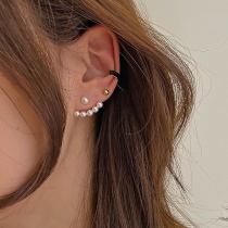Korean cold wind s925 silver pin earrings temperament pearl rear hanging personality wild one two-wearing earrings