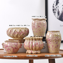 Succulent flower pot Large diameter ceramic coarse pottery breathable succulent plant simple set combination special flower pot