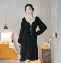 Sandro Vicari2021 years Fall black Loose Sleepwear Woman Pure Cotton Thin length Sleeping dress in long sleeves