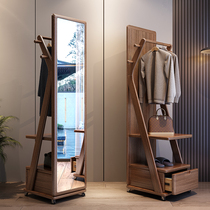 Removable swivel full body mirror hanging clothes hanger integrated multifunctional floor bedroom solid wood Clothes hat rack mesh red wearing mirror