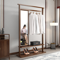 Nordic hanging clothes hanger full body mirror integrated new Chinese solid wood clothes hat rack with mirror floor bedroom living room audition mirror
