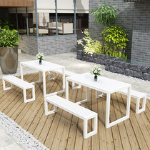 Outdoor table and chair new simple terrace coffee table Park courtyard modern open air anti-corrosion iron strip table bench