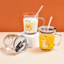 (in hot sell ---) glass straw cup ins childrens milk water glass mesh red and cute juice breakfast cup