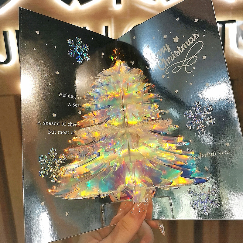 Christmas Cards Three-dimensional Glittering Christmas Tree Superior High Level Diy Small Cards Christmas Cards Christmas Cards 2023 New Creative Handmade Gifts Blessing Writing Unigift Flagship Store-Tao